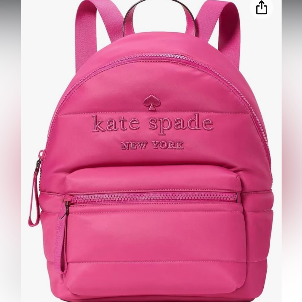 NWT Kate Spade New York Ella Large Puffy Backpack Embroidered Logo Pink